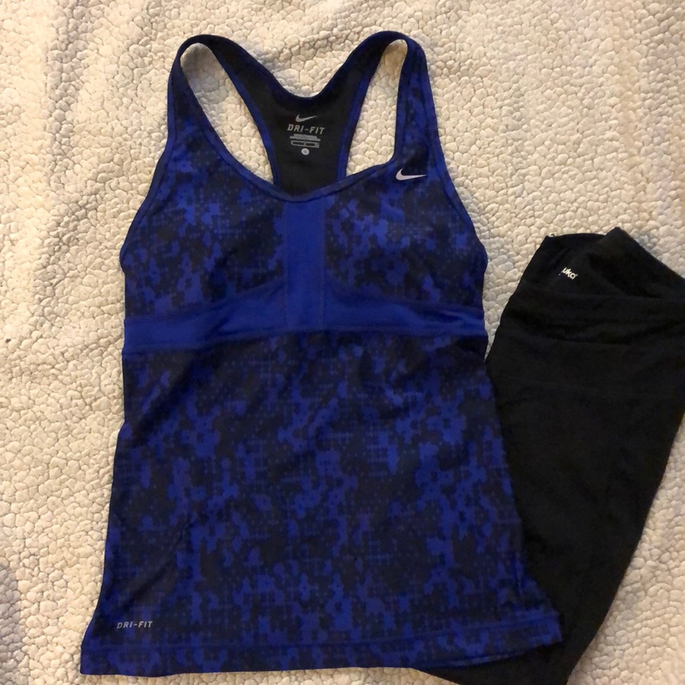 Nike blue/black dri-fit workout top size S.